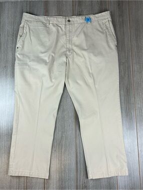 Duluth Flex Ballroom Khaki Pants 44x28 (tag 44x30) Trim Fit Beige Cavas *stains